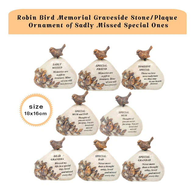 Robin Bird Memorial Graveside Stone/Plaque Ornament  Missed Special Ones 18x16cm