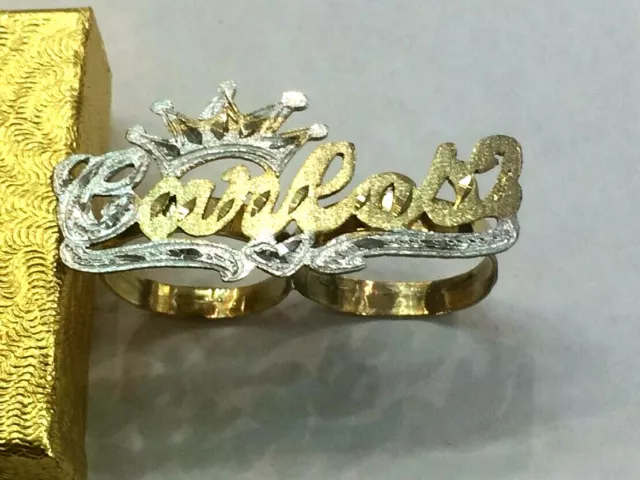 personalized 14k gold overlay two finger ring with crown