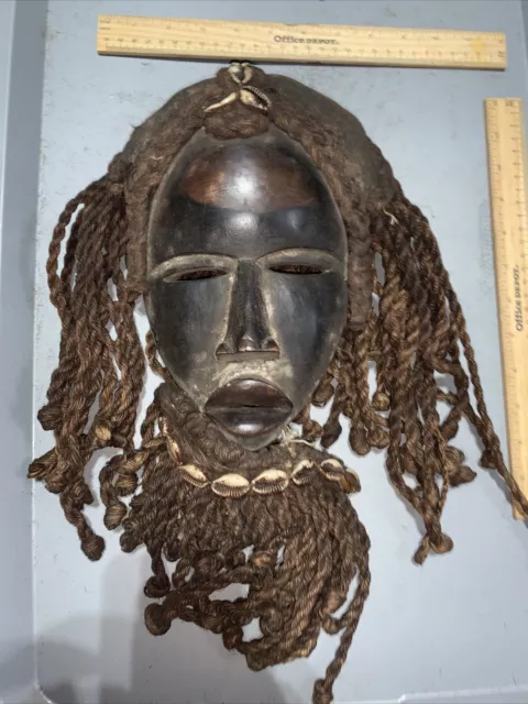 Dan Mask with Cowries and Rope Beard African mask great size OFFERS #18