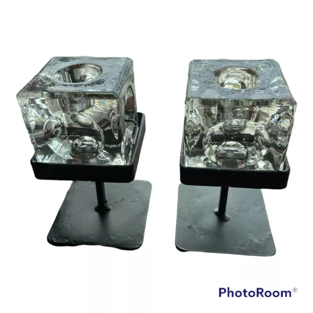 Pair of Cube Candlestick “Ice Cubes in Glass" by Peill and  Putzler
