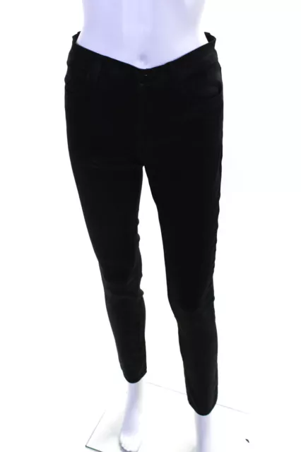 J Brand Womens Zipper Fly High Rise Coated Skinny Jeans Black Cotton Size 28