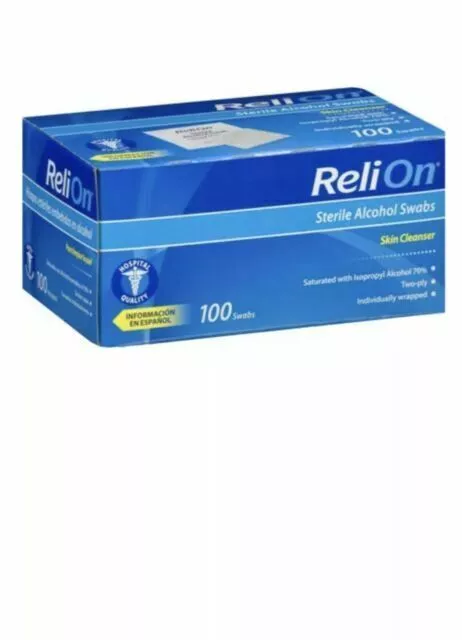 Limpiador de piel estéril hisopos de alcohol ReliOn - 100 unidades