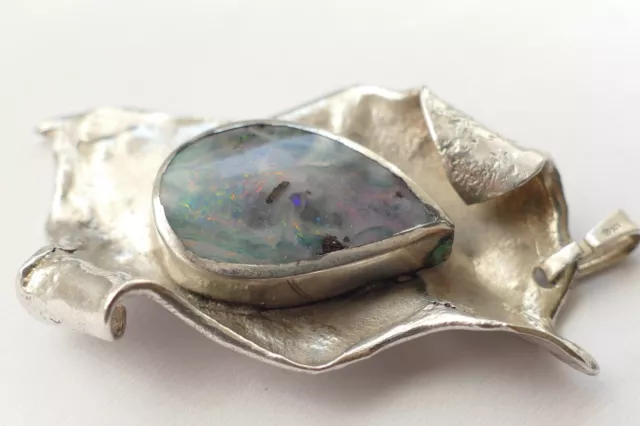 Designer Anhänger Modernist großer Opal Cabochon 925 Silber Vintage pendant