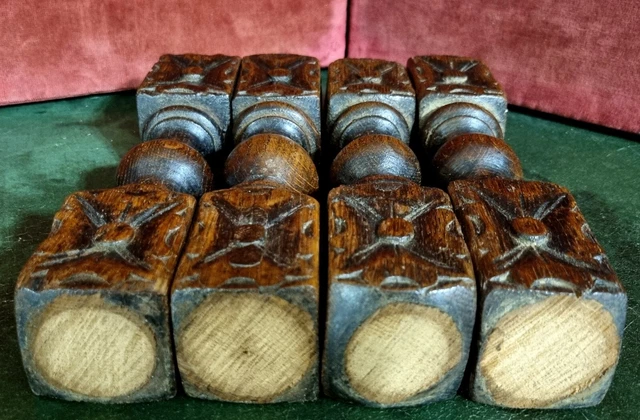 4 Victorian rosette wood carving Column Antique french architectural salvage 9" 10