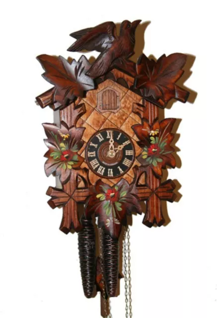 Orologio A Cucù In Legno Con Foglie Fiori E Uccellino Cm 30 Made In Italy