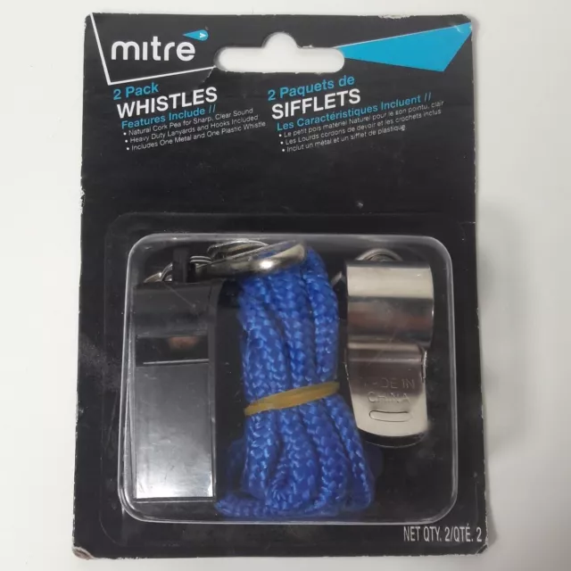 Mitre Coach Signal Referee Loud Whistle Survival Safety School Sport 2Pk