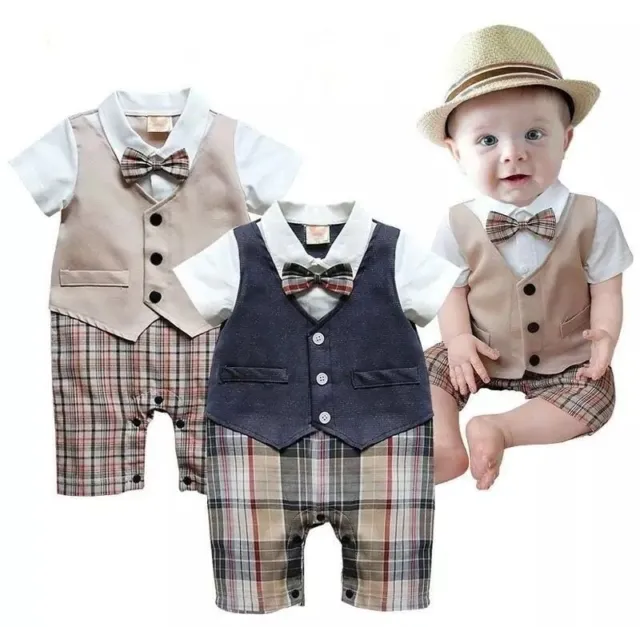 Newborn Baby Boy Gentleman Romper Bow Tops Short Suit Summer Outfit Clothes Set