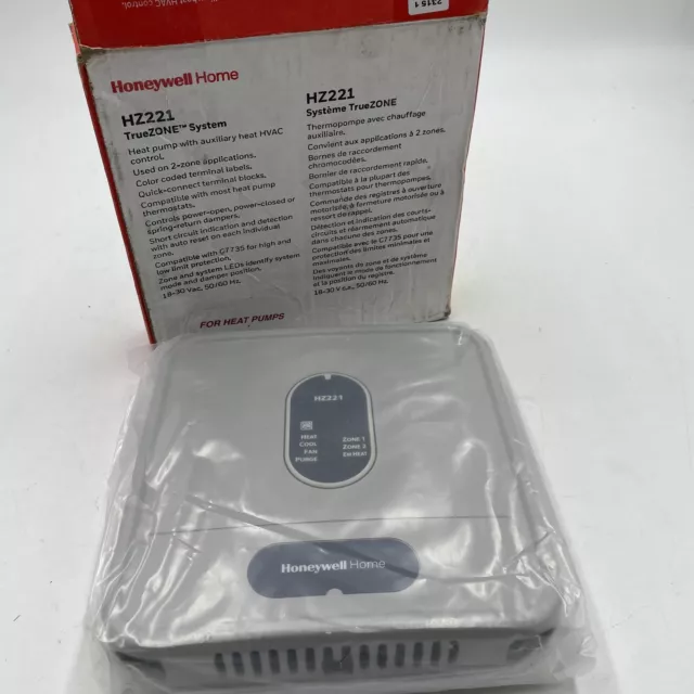 Honeywell HZ221 True Zone Control Panel, Controls 2 Zone System