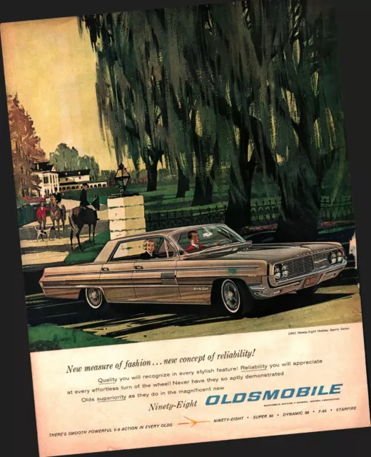 1962 OLDSMOBILE Ninety Eight horses willow Sedan Vintage Print Ad a3