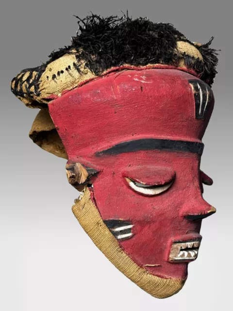 African Hand-Carved Authentic Pende Mask (Congo) Red Pigment 2