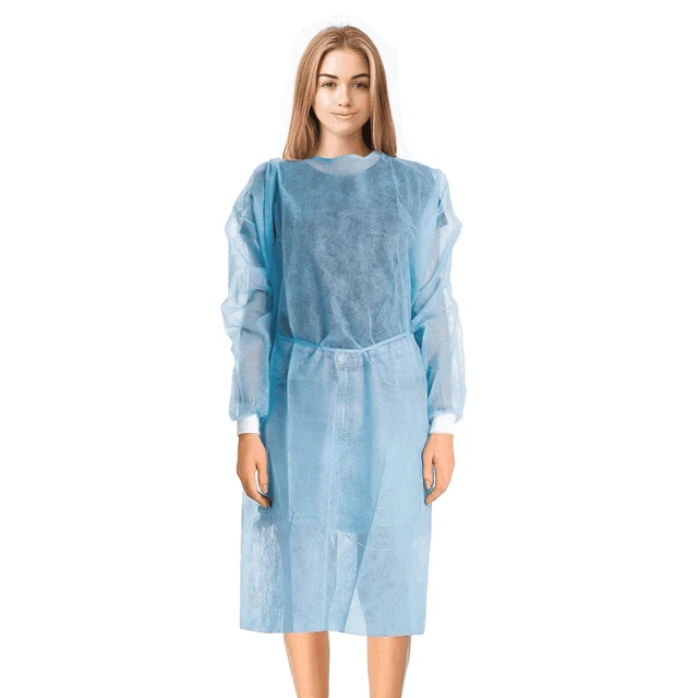 Disposable Isolation Gown Regular Pack of 10 Blue Disposable Gowns with Sleeves