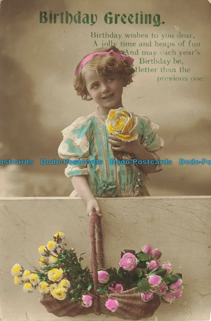 R638080 Birthday Greetings. Small Girl with Flowers in Basket. Wildt and Kray. S