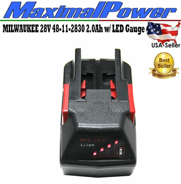 MaximalPower Battery For MILWAUKEE 28V M28 V28 48-11-2830 2000 mAh w/ LED Gauge 2