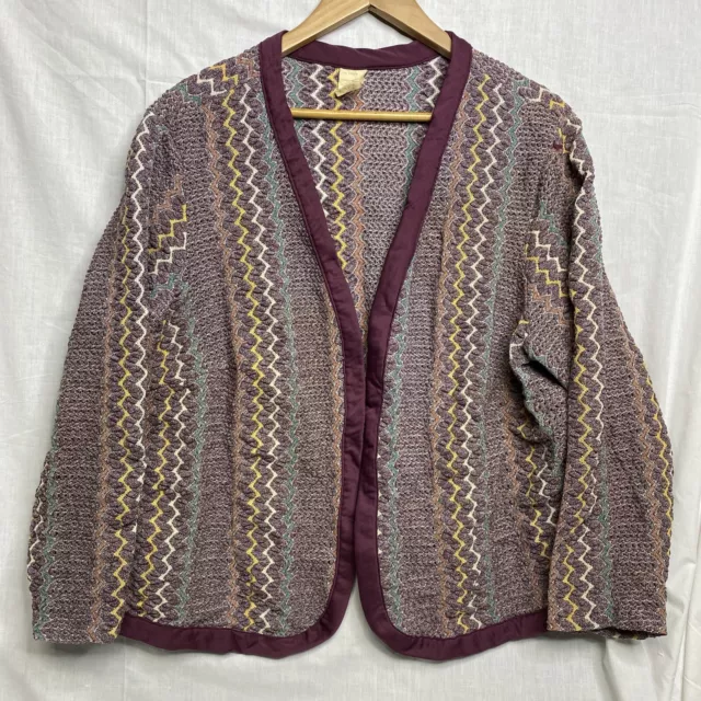 Vintage open knit open front zig zag lightweight purple cardigan jacket size M/L