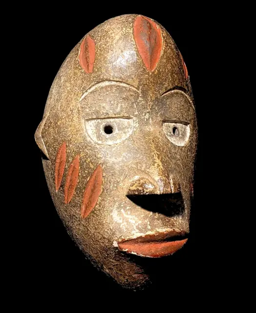 African mask antiques tribal Face vintage Wood Carved Hanging Igbo Mask Red-5528