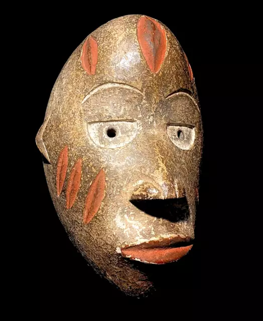 African mask antiques tribal Face vintage Wood Carved Hanging Igbo Mask Red-5528