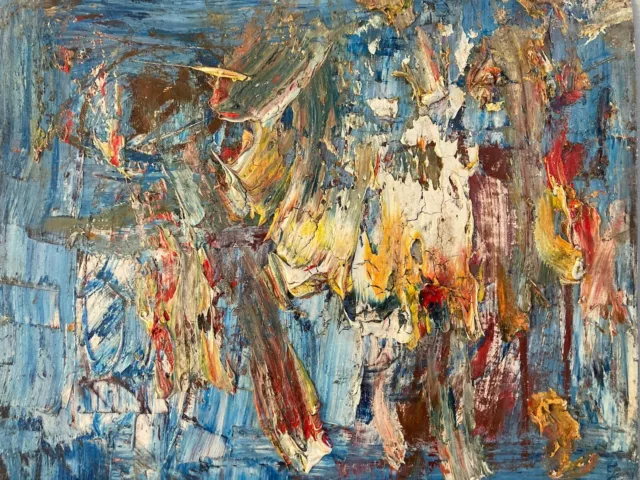 Très Belle Peinture Abstraite Matiériste Sur Panneau Carton Abstrait 1960 Art