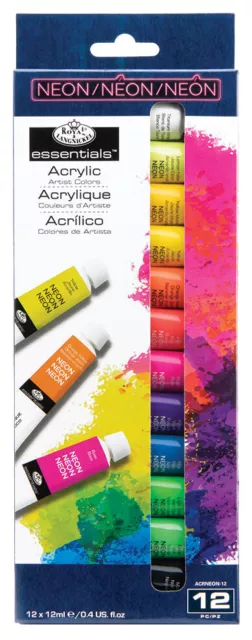 Artistas Neón Pintura Acrílica Set De 12 X 12ml Tubos Claro Surtido Craft Color