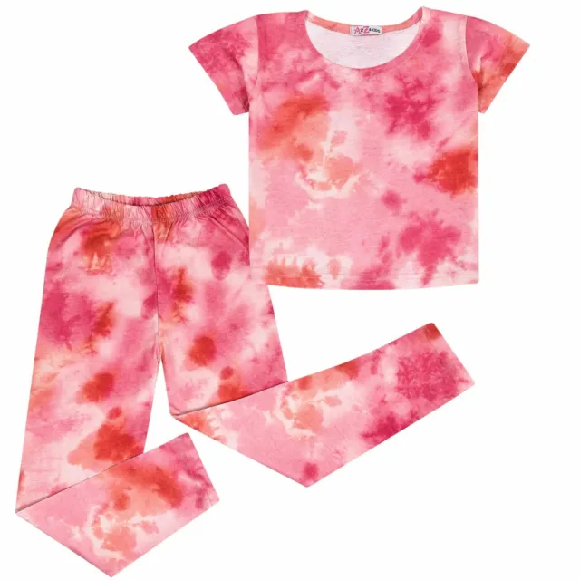 Kids Girls Crop Top & Legging Pink Tie Dye Print Summer Fashion Outfit Sets