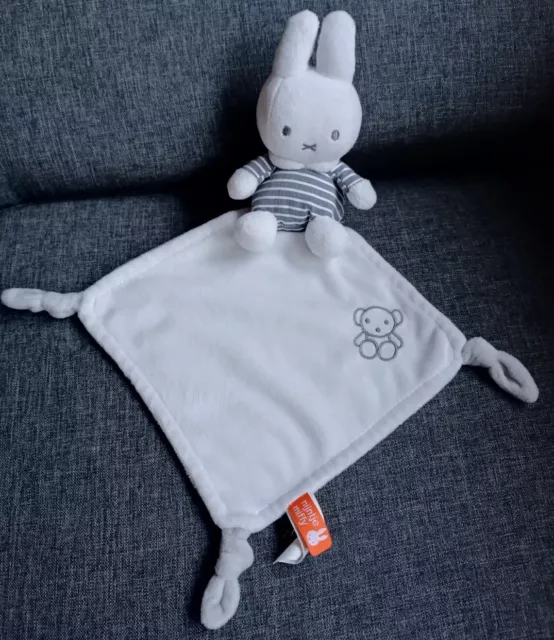 Doudou Soft🐰🌟 TIAMO MIFFY NIJNTJE Lapin Raye Mouchoir Blanc Noeud Gris