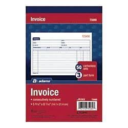 Invoice Book, 3-Part, Carbonless, 5-9/16 x 8-7/16 Inches, 50 Sets per Book