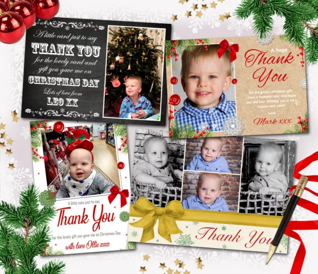 Personalised FOLDED Christmas Thank You Cards With Photo + Envelopes ~Fast Proof