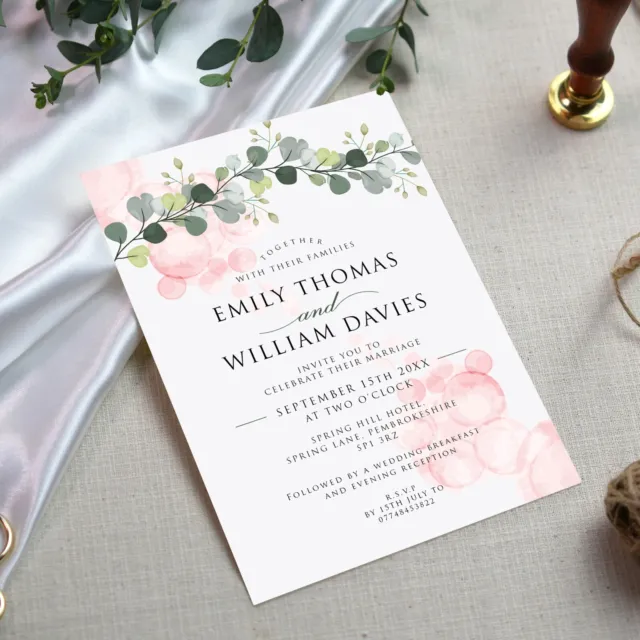 Wedding Invitations Day or Evening Reception, Eucalyptus Leaves