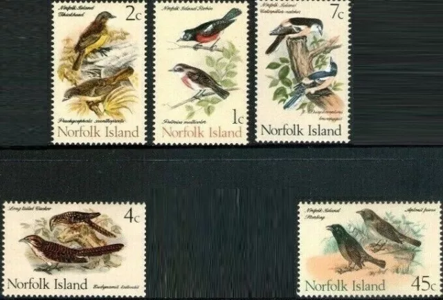 1970-1971 Australian MNH Stamps Set of 5x Norfolk Island Native Birds Series