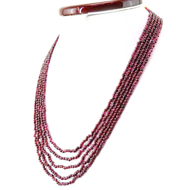 Rare 268.50 Cts Natural 5 Strand Red Garnet Round Shape Untreated Beads Necklace