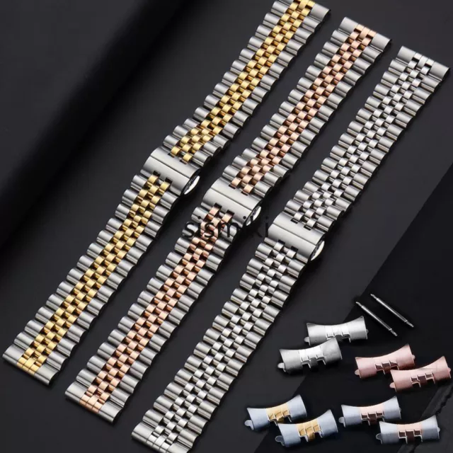 Curved Solid Stainless Steel Watch Band Jubilee Bracelet Strap Clasp Replacement