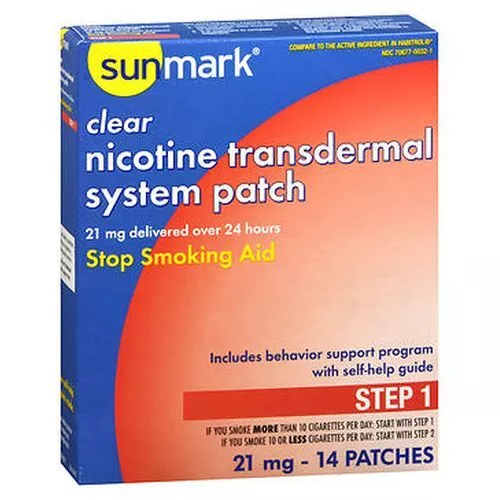 Sunmark Transparente Nicotina Transdérmica Sistema Parches Paso 1 21 MG Count De