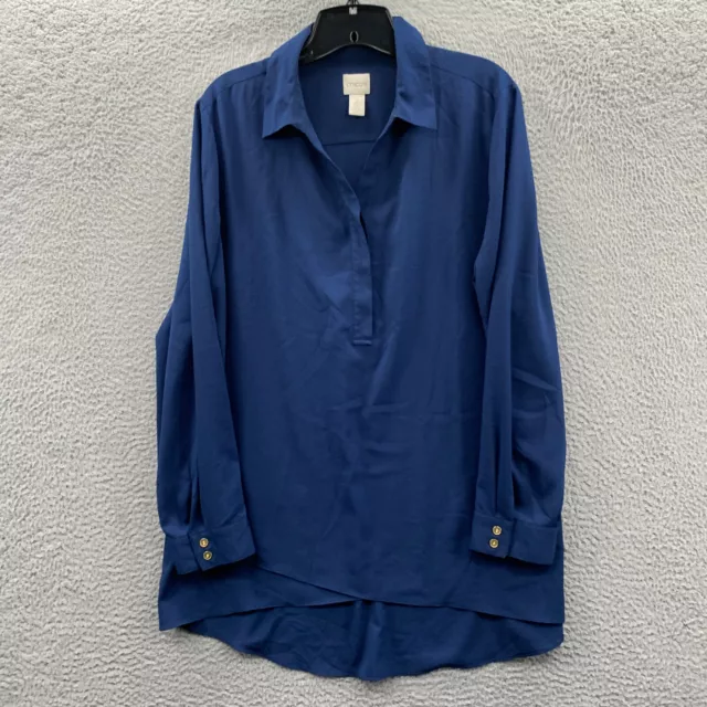 CHICOS Shirt Womens Size 2 Large Button Up Blouse Top Long Sleeve Blue