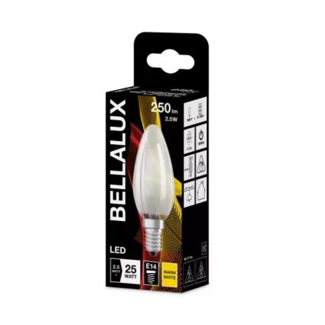 10 x Bellalux LED Filament Kerzen 2,5W = 25W E14 matt 250lm 827 warmweiß 2700K 4