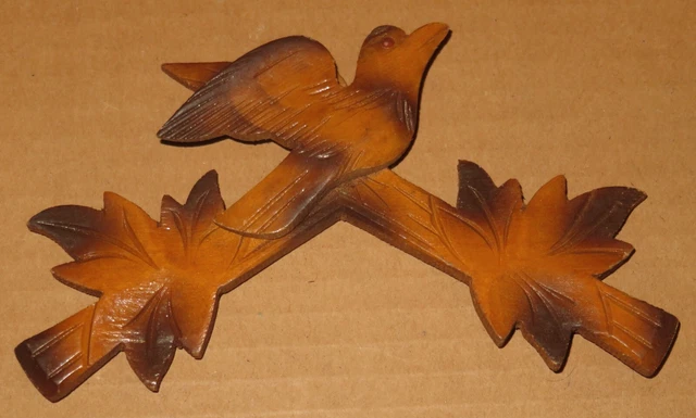 Vintage Wood Cuckoo Clock Parts Top Topper Leaves Bird 6 3/8" #4c