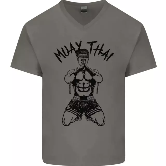 Muay Thai Fighter Mixed Martial Arts MMA Mens V-Neck Cotton T-Shirt