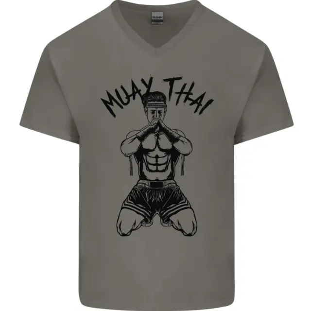 T-shirt da uomo Muay Thai Fighter arti marziali miste MMA collo a V cotone