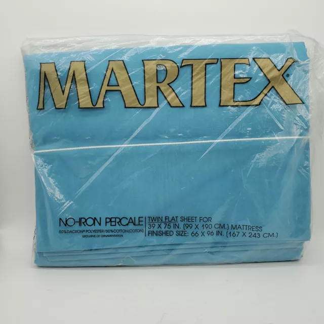 Martex Twin Flat Sheet Vintage NOS Teal NO Iron Percale Westpoint Pepperell