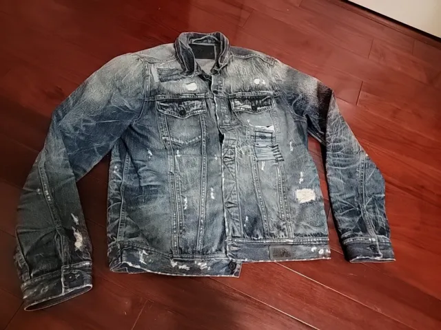 PRPS Blue Denim Jean Jacket Distressed Style Button Jacket Mens  XL Hip