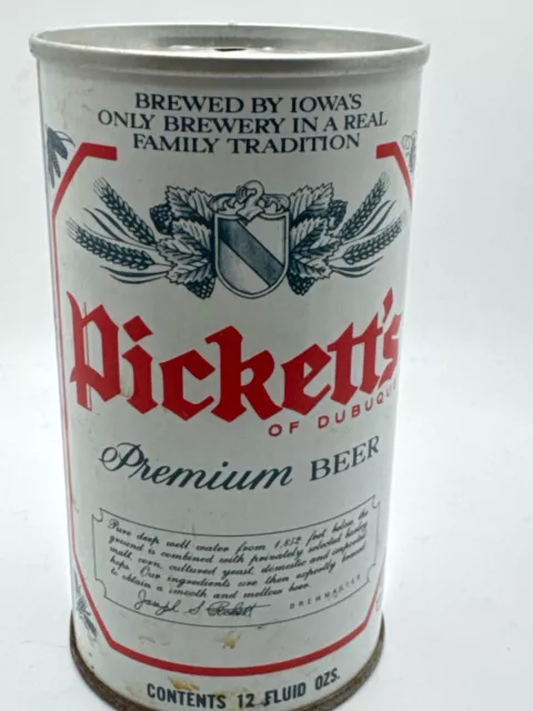 Vintage Pickett's Iowa Family Beer, Steel Straight 12 oz Beer Can Dubuque empty