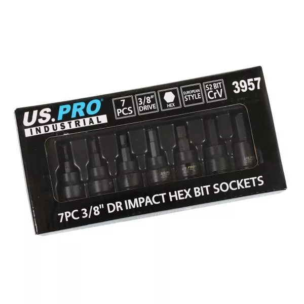 US PRO Tools 7-teilig Schlagsechskant-Bit Steckschlüsselsatz 3/8" Antrieb 3 mm bis 10 mm Inbus-Bit 3957