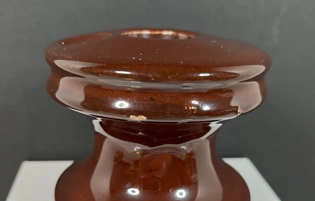 Vintage Brown Porcelain High Voltage Power Line Wire Insulator - Marked LM 8