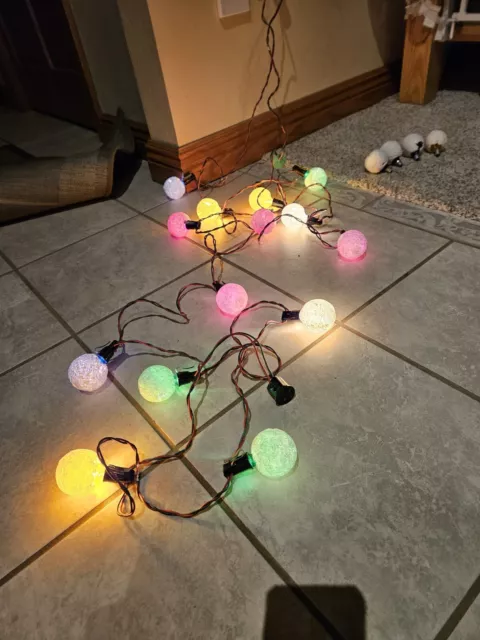 2 SETS VINTAGE Christmas Tree Lights 7 GE Lighted Ice Snowball Bulbs ...