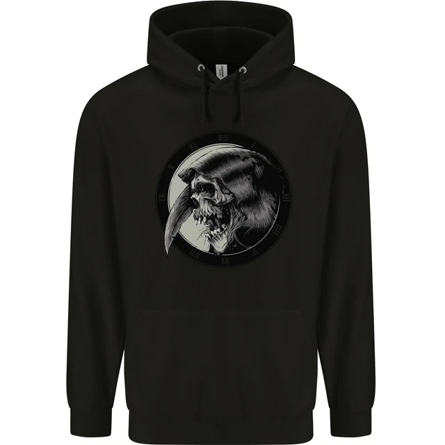 Grim Reaper Clock Skull Biker Gothic Demon Childrens Kids Hoodie