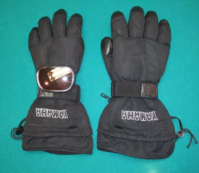 Vintage Yamaha Primaloft Snowmobile Skiing Black Gloves Men's XL w/ Wrist Mirror