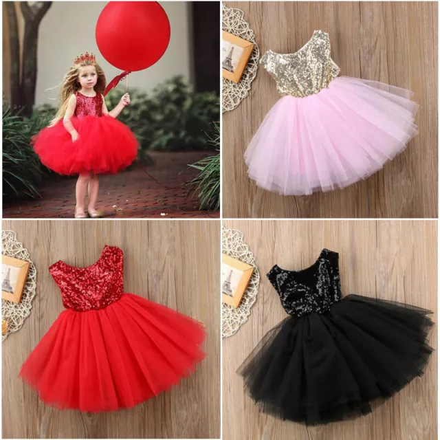 Kids Baby Flower Girls Party Sequins Wedding Bridesmaid Cute Princess Dress