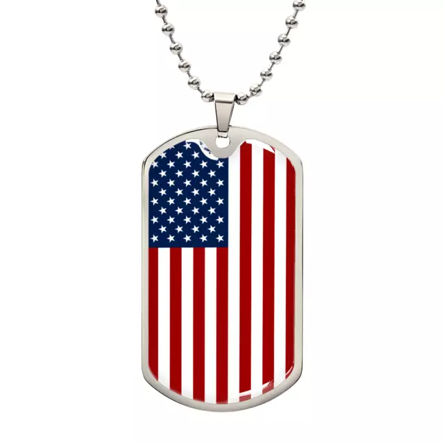 USA Flag Necklace United States of America Stainless Steel or 18k Gold Dog Tag