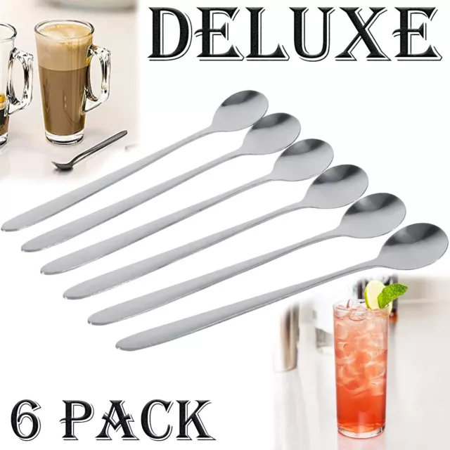 Long Handle Latte Spoons Coffee Dessert Ice Cream Sundae Stainless Steel Deluxe