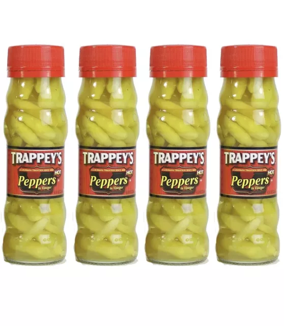 Trappeys Peppers in Vinegar, Hot, 4.5 Oz (Pack of 4)