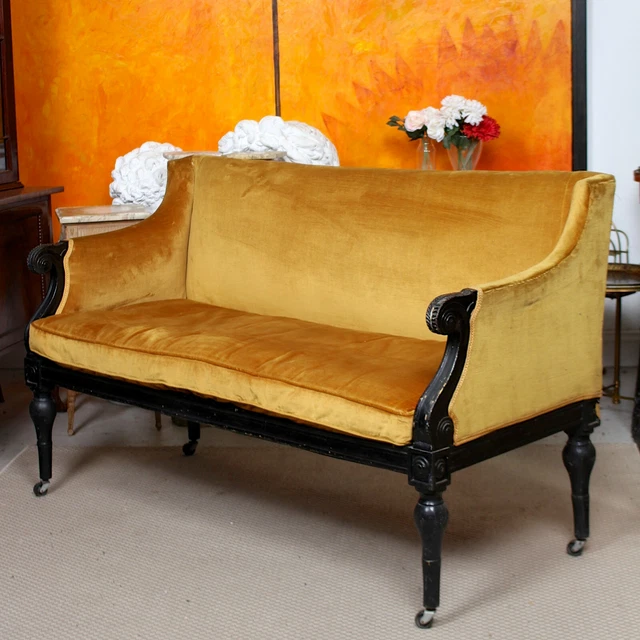 Antique Regency Sofa Parcel Gilt Ebonised High Back 19th Century
