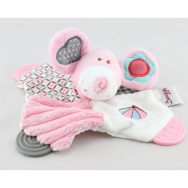 Doudou plat souris rose dentition Bengy - 15813